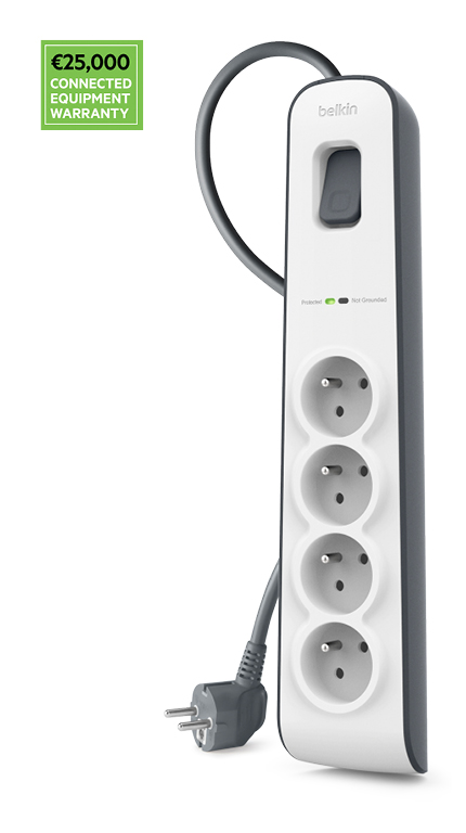 Multiprise parafoudre 4 prises BSV400 de Belkin avec garantie des matériels connectés à hauteur de 25 000 €