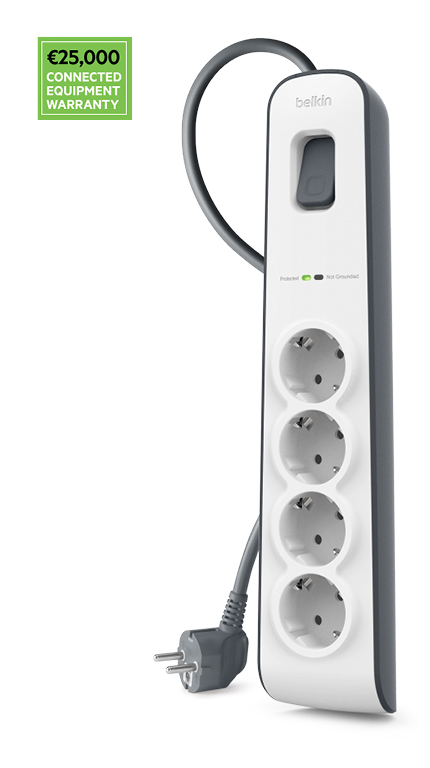 Belkin BSV400 4fach Überspannungsschutz-Steckdosenleiste mit 2-m-Netzkabel, Garantie für angeschlossene Geräte für einen Betrag von bis zu 25.000 €