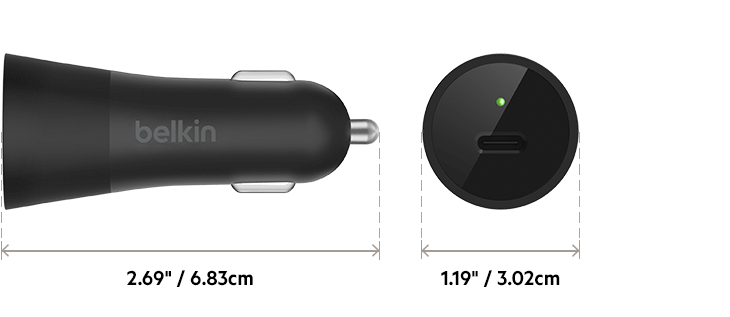 USB-C KFZ-LADEGERÄT ABMESSUNGEN ÜBERSICHT