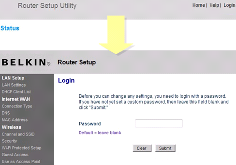 Belkin Firmware Update Page